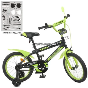 Велосипед детский PROF1 16д. Y16321, Inspirer, черно-салатовый матовый