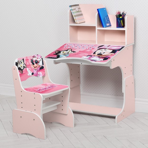Детская парта W 2071-6-2 со стульчиком, Minnie Mouse, розовая