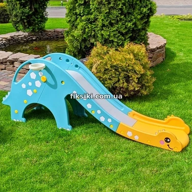 Детская горка DINO-4, Динозавр, мятно-желтая