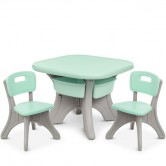 Детский столик NEW TABLE-5 со стульчиками, серо-мятный