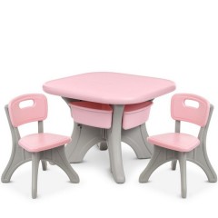 Купить Детский столик NEW TABLE-8 со стульчиками, серо-розовый