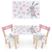 Детский столик 501-114, со стульчиками, розовый заяц