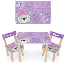 Детский столик 501-121(EN), со стульчиками, сиреневый мишка