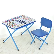 Детский столик Абетка синий со стульчиком | Дитячий столик Абетка синій