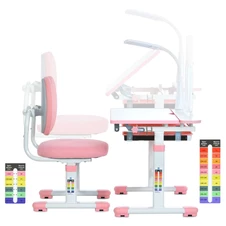 Детская металлическая парта M 6136-8 Bambi, стульчик + лампа, розовая фото 33