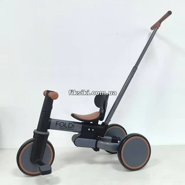 Трехколесный велосипед - беговел ME 1202 Foldi Graphite с ручкой, графитовый