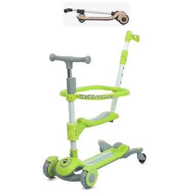 Детский самокат с ручкой Prof1 Kids JR 3-127-GR зеленый, 3 в 1