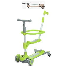 Детский самокат с ручкой Prof1 Kids JR 3-127-GR зеленый, 3 в 1