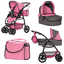 Коляска для куклы Carrello Avanti 9662 Pink с сумочкой, 2 в 1, розовая фото 44
