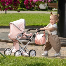 Коляска для куклы Carrello Unico 9346 Pink с сумочкой, розовая фото 11