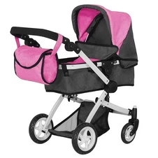 Коляска для куклы 2 в 1 Carrello Maestro 9651B Rose Red Black с сумочкой, темно-розовая