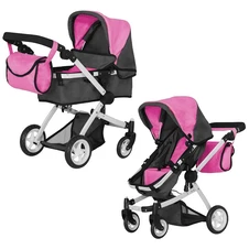 Коляска для куклы 2 в 1 Carrello Maestro 9651B Rose Red Black с сумочкой, темно-розовая фото 11