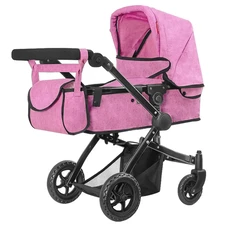 Коляска для куклы 2 в 1 Carrello Maestro 9651B Pink с сумочкой, розовая