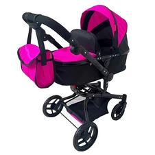 Коляска для куклы 2 в 1 Carrello Fortuna 9695 Hot Pink фуксия, с сумочкой