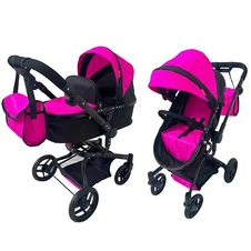 Коляска для куклы 2 в 1 Carrello Fortuna 9695 Hot Pink фуксия, с сумочкой фото 11