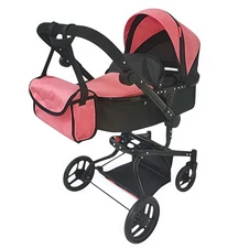 Коляска для куклы 2 в 1 Carrello Fortuna 9695 Peach Pink пудровая, с сумочкой