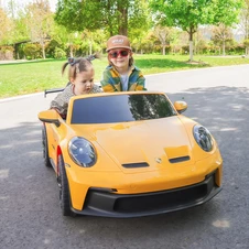 Двухместный детский электромобиль M 6111 AL-6 (24V) Porsche, надувные колеса, желтый фото 33