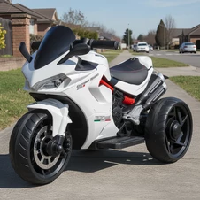 Детский мотоцикл M 6266 EL-1 белый, мягкое сиденье, EVA колеса