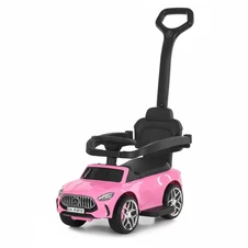 Каталка - толокар M 6255 EL-8 Mercedes с ручкой, мягкое сиденье, розовая