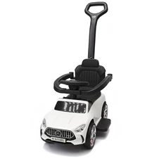 Каталка - толокар M 6255 EL-8 Mercedes с ручкой, мягкое сиденье, розовая фото 11