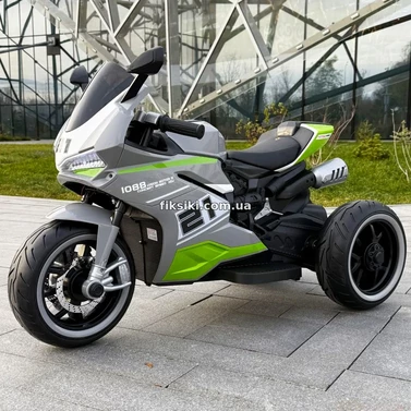 Детский электромотоцикл M 6264 EL-11, кожаное сиденье, 2 мотора, серый