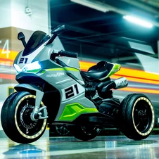 Детский электромотоцикл M 6264 EL-11, кожаное сиденье, 2 мотора, серый фото 33