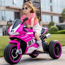 Детский мотоцикл M 6264 EL-8 для девочки, кожаное сиденье, 2 мотора, розовый