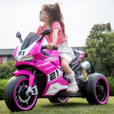 Детский мотоцикл M 6264 EL-8 для девочки, кожаное сиденье, 2 мотора, розовый купить