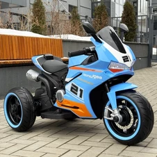 Детский мотоцикл на аккумуляторе M 6264 EL-4, мягкое сиденье, 2 мотора, синий