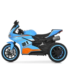 Детский мотоцикл на аккумуляторе M 6264 EL-4, мягкое сиденье, 2 мотора, синий фото 16