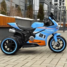 Детский мотоцикл на аккумуляторе M 6264 EL-4, мягкое сиденье, 2 мотора, синий фото 33