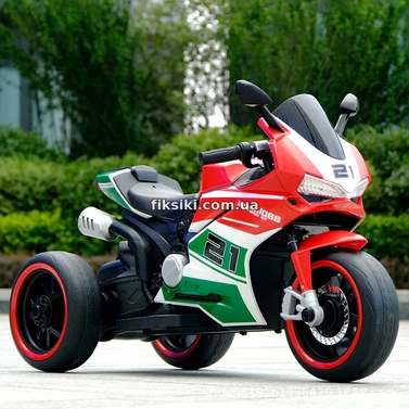 Детский мотоцикл на аккумуляторе M 6264 EL-3, мягкое сиденье, 2 мотора, красный