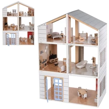 Кукольный домик MD 0750 деревянная игрушка, мебель, три этажа