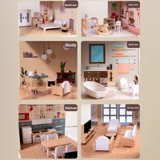 Кукольный домик MD 0750 деревянная игрушка, мебель, три этажа фото 55