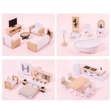 Кукольный домик MD 0750 деревянная игрушка, мебель, три этажа фото 66