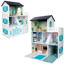 Деревянный кукольный домик MD 0748, мебель, три этажа