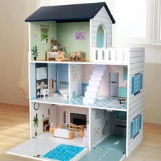 Деревянный кукольный домик MD 0748, мебель, три этажа купить