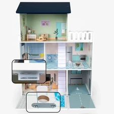 Деревянный кукольный домик MD 0748, мебель, три этажа фото 33