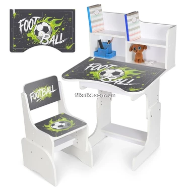 Детская парта со стульчиком N 2071-31-1 футбол, регулируется высота, белая