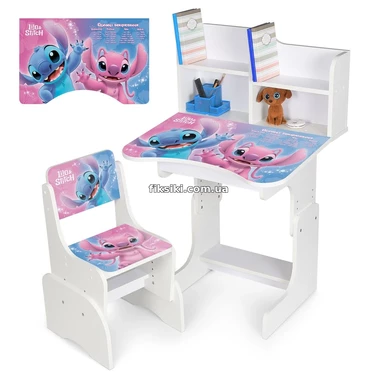 Детская парта N 2071-23-1 регулируемая, со стульчиком, Лило и Стич, белая