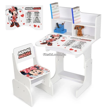 Детская парта N 2071-22-1 регулируемая, со стульчиком, Minnie Mouse, белая