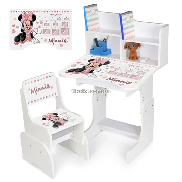 Детская парта N 2071-21-1 регулируемая, со стульчиком, Minnie Mouse, белая