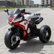 Детский мотоцикл M 6267 EL-3 на аккумуляторе, кожаное сиденье, красный