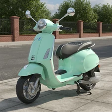 Детский мотоцикл Vespa M 6288 EL-15 скутер, два двигателя, бирюзовый