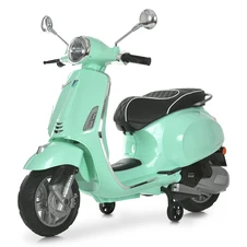 Детский мотоцикл Vespa M 6288 EL-15 скутер, два двигателя, бирюзовый фото 11