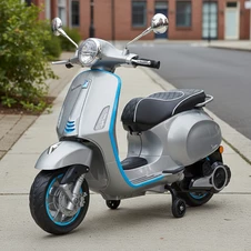 Детский мотоцикл Vespa M 6288 EL-11-4 скутер, два двигателя, серо-синий купить