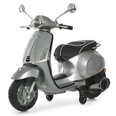 Детский мотоцикл Vespa M 6288 EL-11-2 скутер, два двигателя, серо-черный фото 11