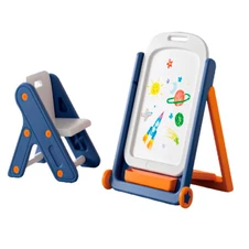 Детский мольберт QC-BB03 со стульчиком, колесики, магнитная доска