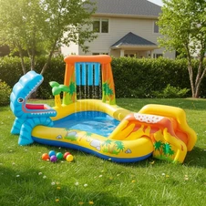 Надувной игровой центр Intex 57444 Динозавры, 249 х 191 х 109 см., с горкой