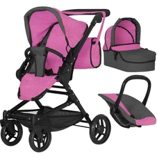 Коляска для куклы Carrello Magia 9636 Rose red с сумочкой, 3 в 1, малиновая купить